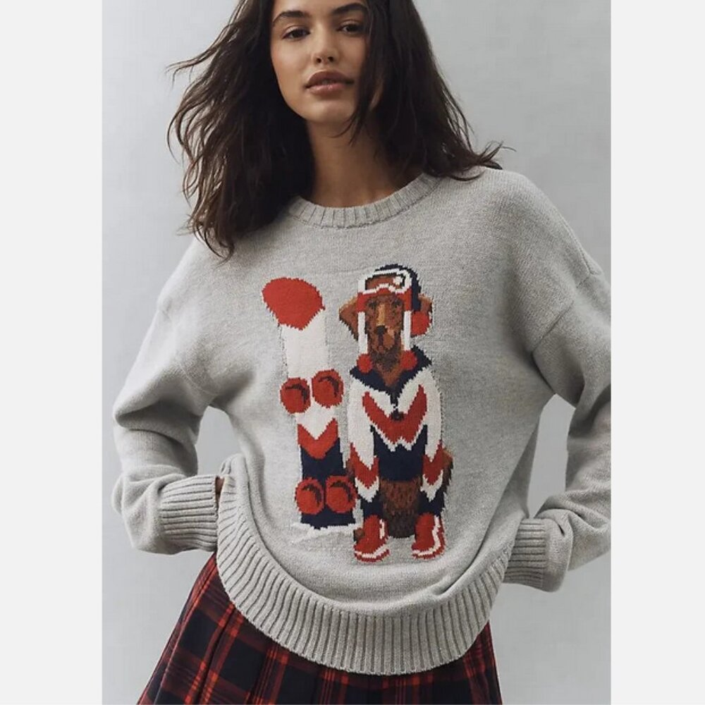 Anthropologie Porridge Jolene Pullover Sweater Snowboard Dog Ski Holiday 3X NWT